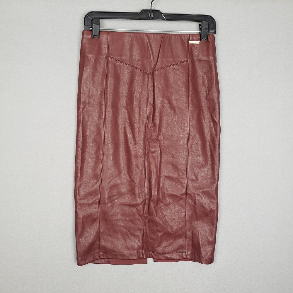 Marc New York Women's‎ XS Faux Leather Midi Pencil Skirt Brown Fall Y2K Workwear